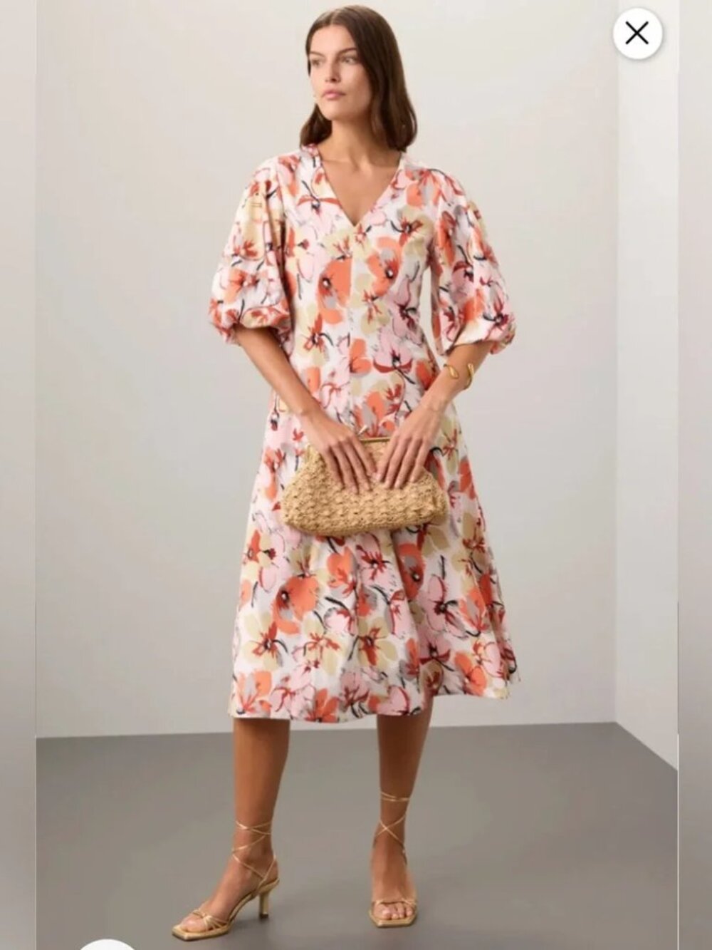 Caara short sleeved orange and pink floral dress, size M
